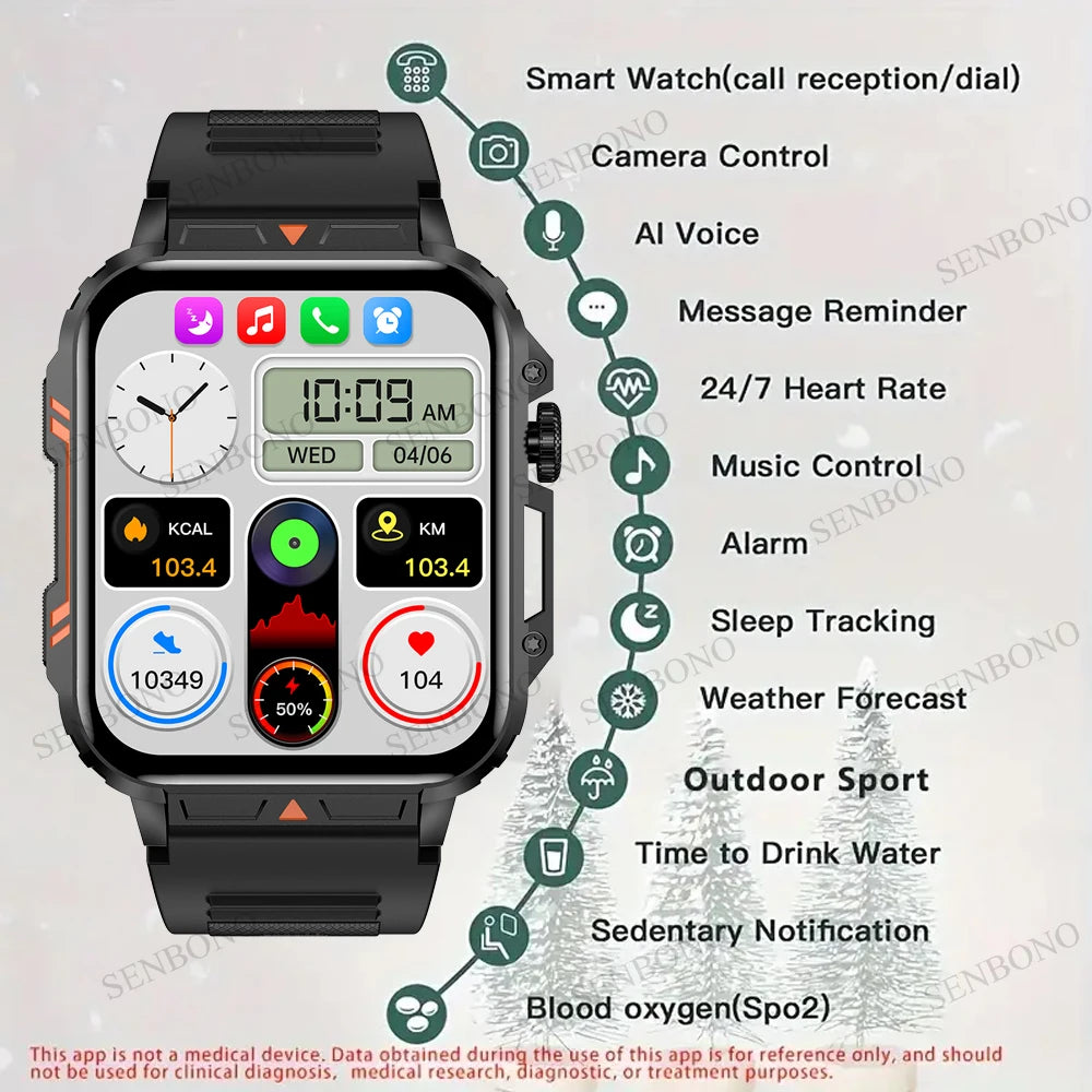 Military Smart Watch for Women and Men with Bluetooth Call 24/7 Heart Rate Monitor IP68 Waterproof and 100 Plus Sport Modes
