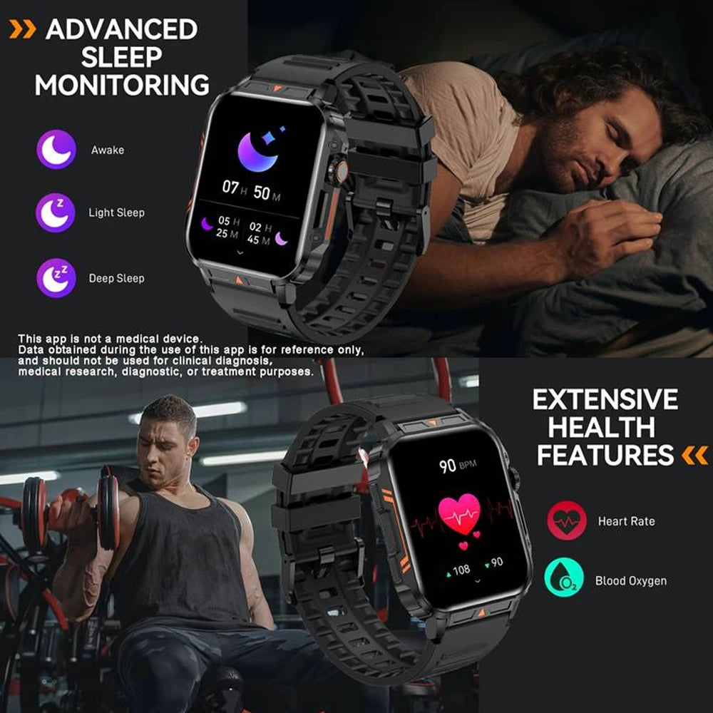 Military Smart Watch for Women and Men with Bluetooth Call 24/7 Heart Rate Monitor IP68 Waterproof and 100 Plus Sport Modes