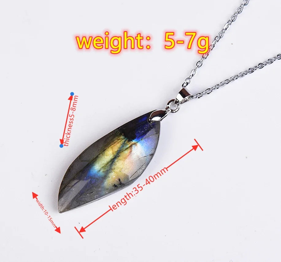 Labradorite Stone Pendant Leaf Shape Polished Healing Energy