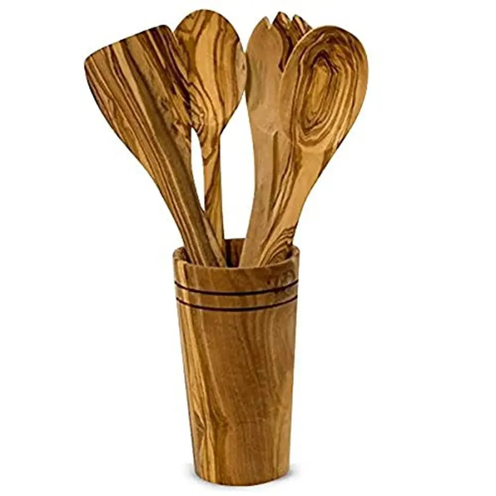 Wooden Cooking Utensil Set with Holder