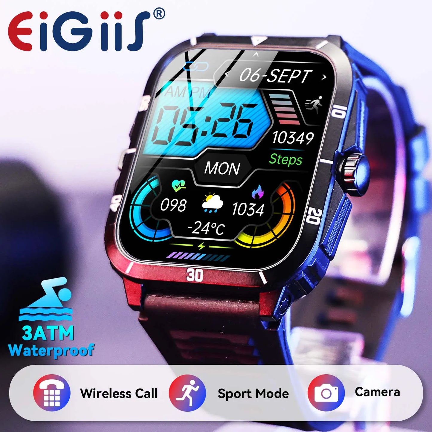 Smart Watch 3ATM Waterproof Heart Rate Blood Pressure