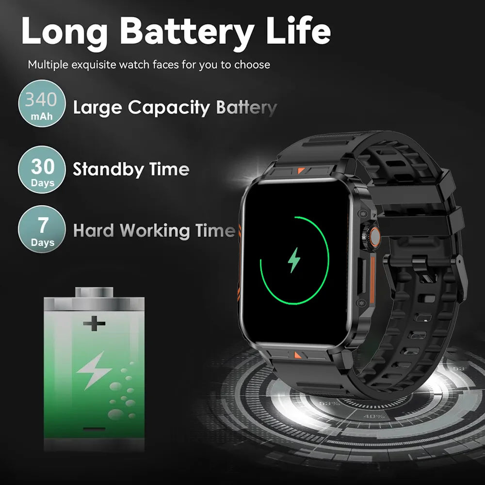 Military Smart Watch for Women and Men with Bluetooth Call 24/7 Heart Rate Monitor IP68 Waterproof and 100 Plus Sport Modes