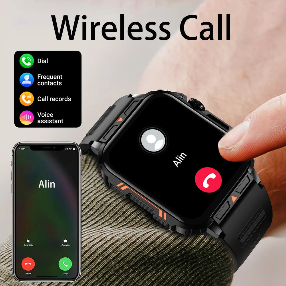 Military Smart Watch for Women and Men with Bluetooth Call 24/7 Heart Rate Monitor IP68 Waterproof and 100 Plus Sport Modes