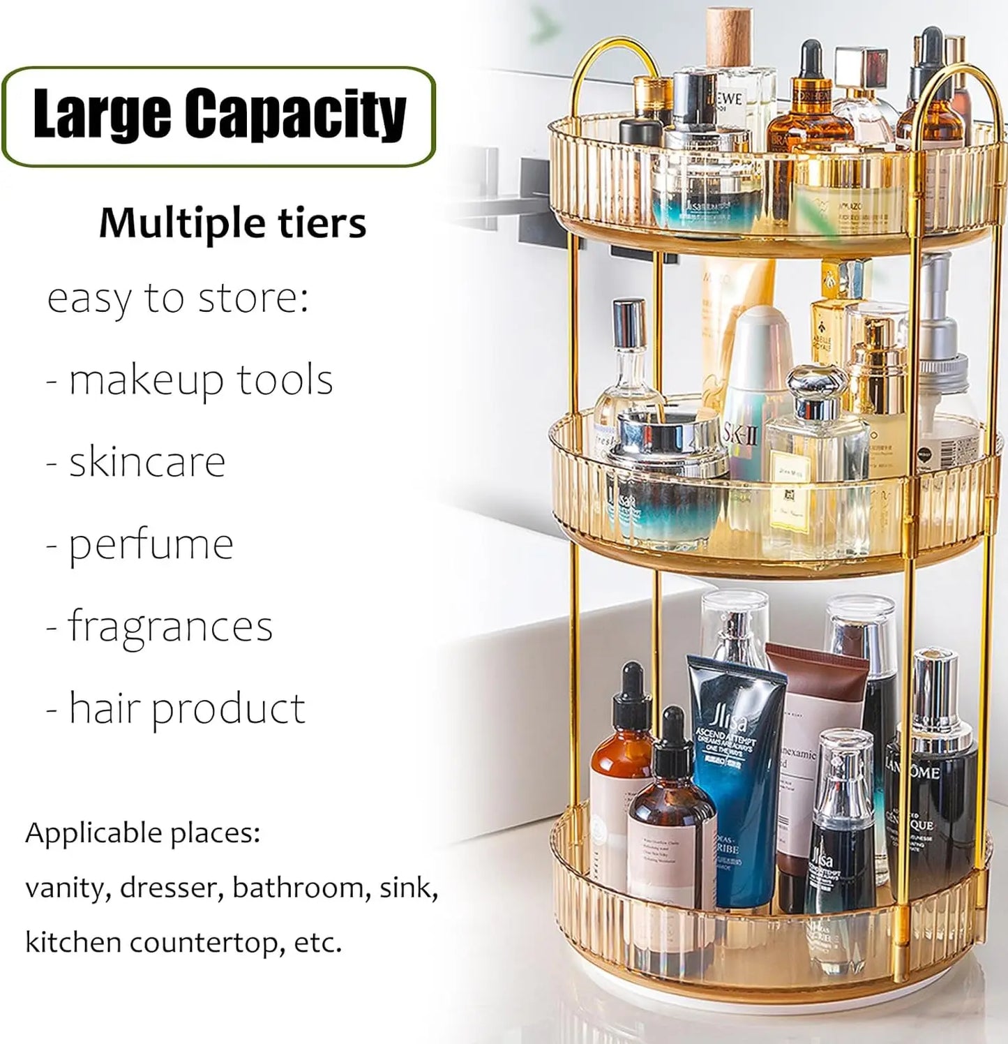 Rotating Organizer for Vanity or Kitchen 3 Tier