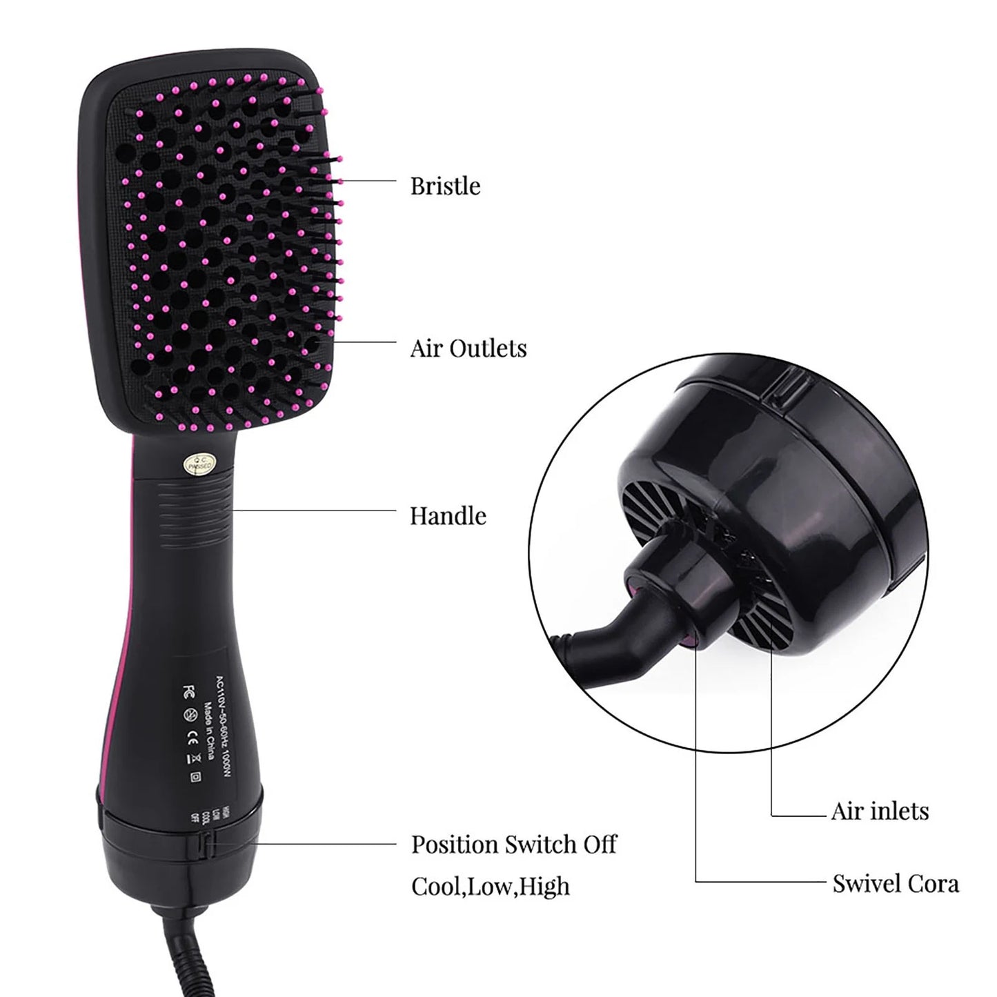 2 in 1 Multifunctional Anion Hair Dryer Brush Comb Styler