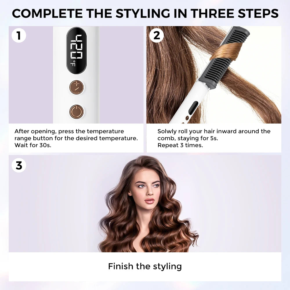 Portable Hair Straightener Electric Quick Curler Comb